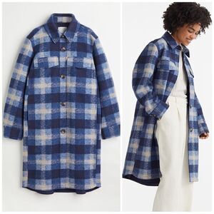 H&M Coat Shacket Long Jacket Plaid New